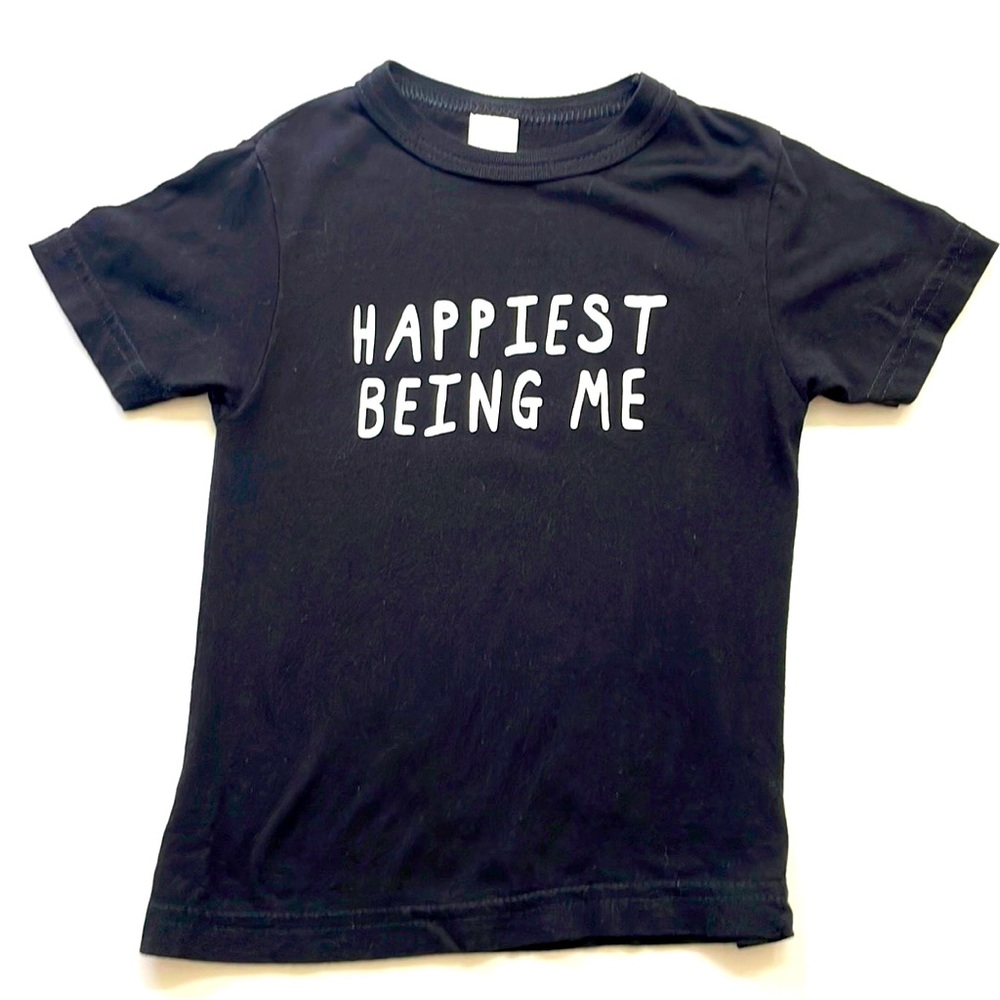 Little Blue Canoe Black “Happiest Being Me” Tee, Size 4T